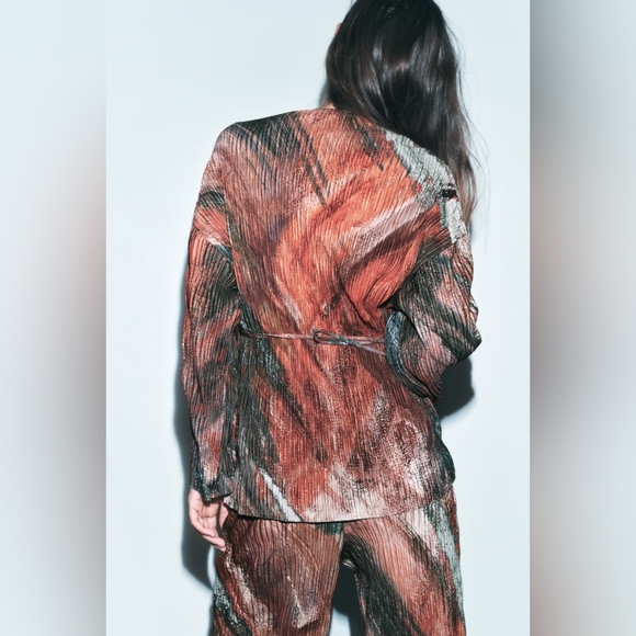 Cozy Abstract Printed Pleated Straight Wide-leg Pants By ZARA - Picture 11 of 14